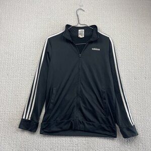 Adidas Track Jacket Full Zip Youth Kids Size L Black / White 3 stripes Retro